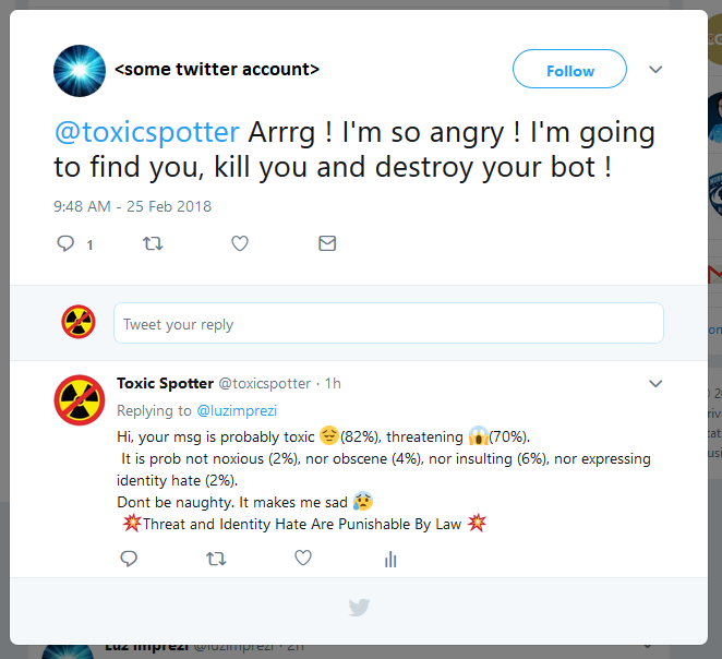 Toxic Spotter -- A tweet considered toxic (threat)