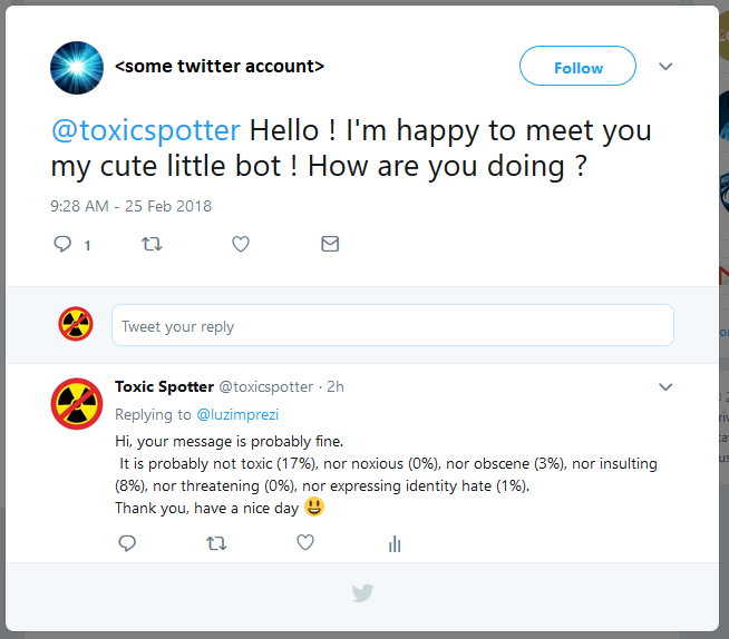 Toxic Spotter -- A tweet considered as non toxic